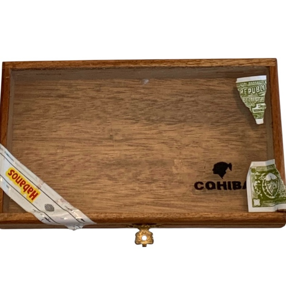 Vintage Cohiba Habanos 5 Robustos EMPTY Wooden Cigar Box Glass Top Brass Lock